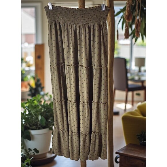 Mossimo Olive Boho Tiered Maxi Skirt – Smocked Waist – Size Small - Picture 3 of 9